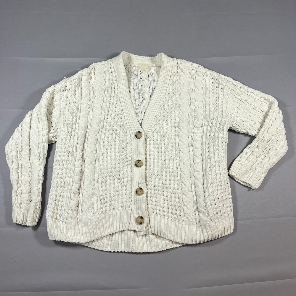 Altar'd State Cardigan Sweater Womens Small Off White Cable Knit Button Front